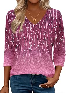 Zeagoo womens 3/4 sleeve tops for women casual v neck shirts basic t shirts soft work shirts