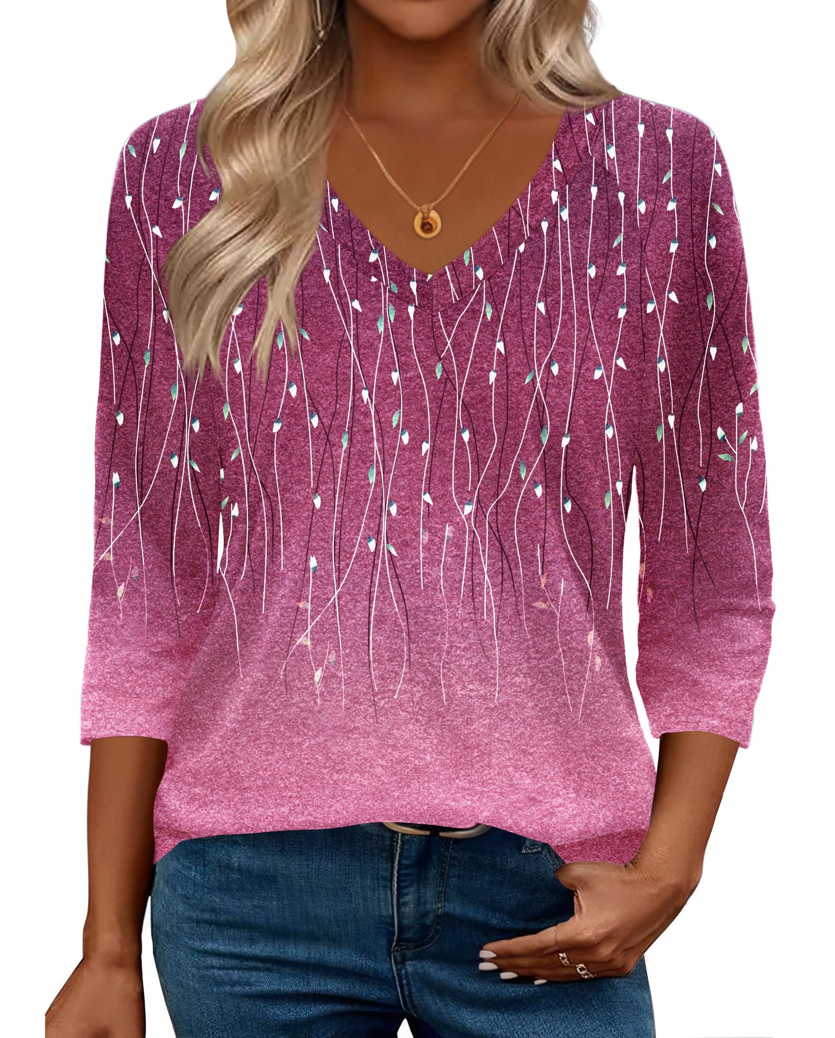 Zeagoo womens 3/4 sleeve tops for women casual v neck shirts basic t shirts soft
