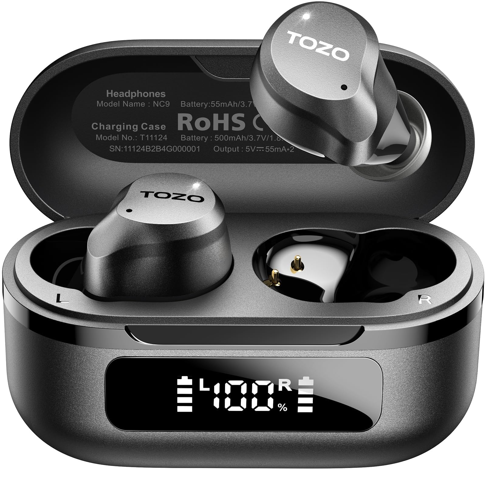 TOZO NC9 Hybrid Active Noise Cancelling Wireless Earbuds, 60H, LED Display | 6 M