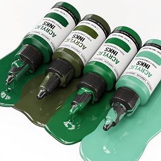 KAMENSKAYA Acrylic Inks for Artists - Acrylic Ink Set, Color Combination Botanical Greens 4 pcs. 1 Fl Oz (30 ml) Each