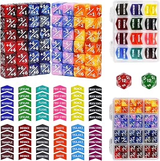 FourDragons 110 Pieces MTG Abilities Keyword Tokens 12mm Dice Counters Set with Box, MTG Life Counter Buff Tokens Dice for Magic The Gatering, Compatible with TCG CCG Magic Card Games Accessories