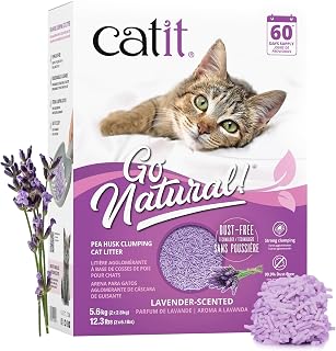 Catit Go Natural Pea Husk Clumping Cat Litter, Tofu, Lavender, 14 L, Dust Free & Lightweight Cat Litter, Easy to Scoop, Litiere Pour Chat