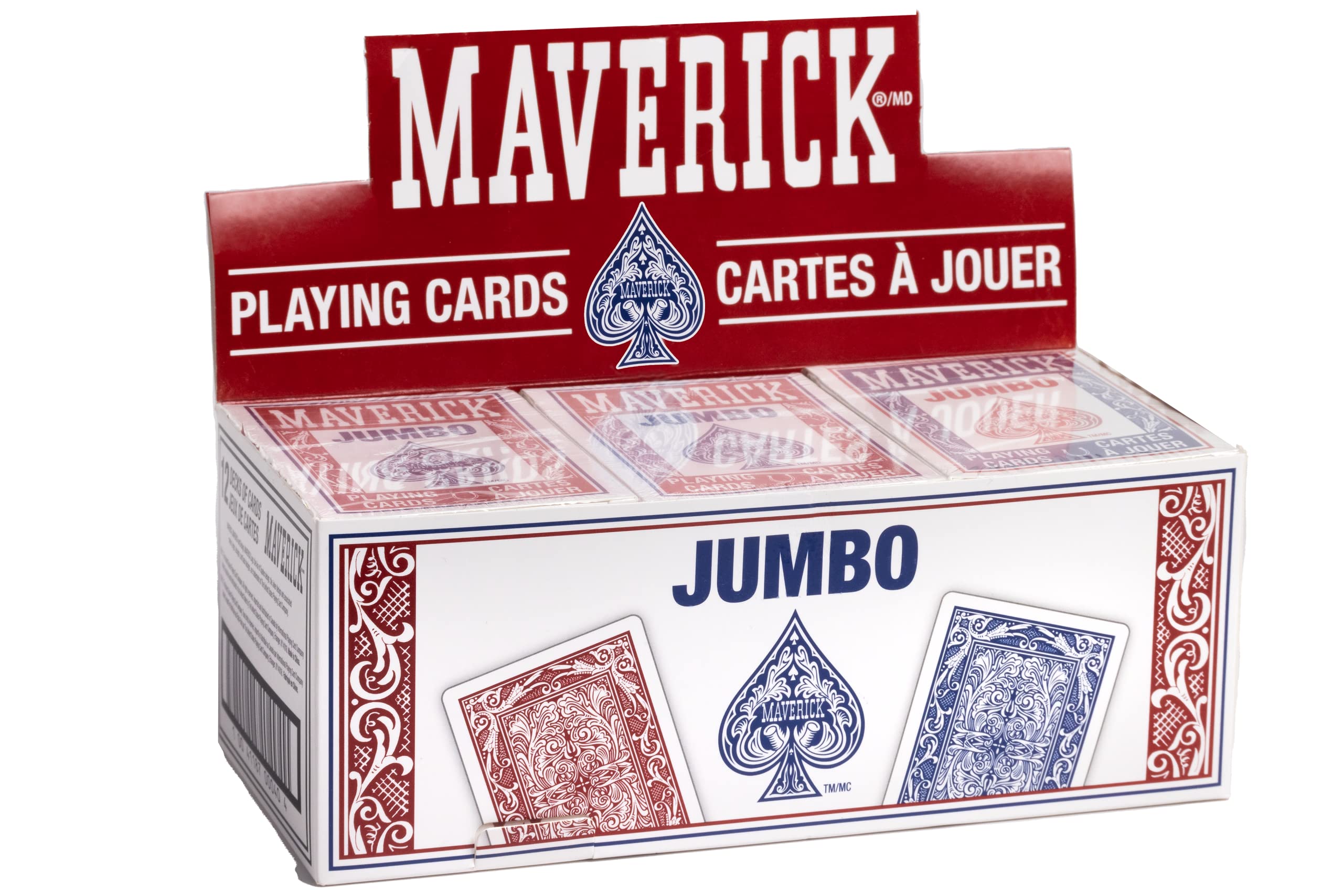 Maverick Playing Cards 12 Pack, Jumbo Index, Bulk Red and Blue Decks | 12 Large 