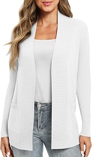 EXCHIC Women's Casual Long Sleeve Knit Cardigan Lightweight Comfortable Open Front Long Sweaters with Pockets