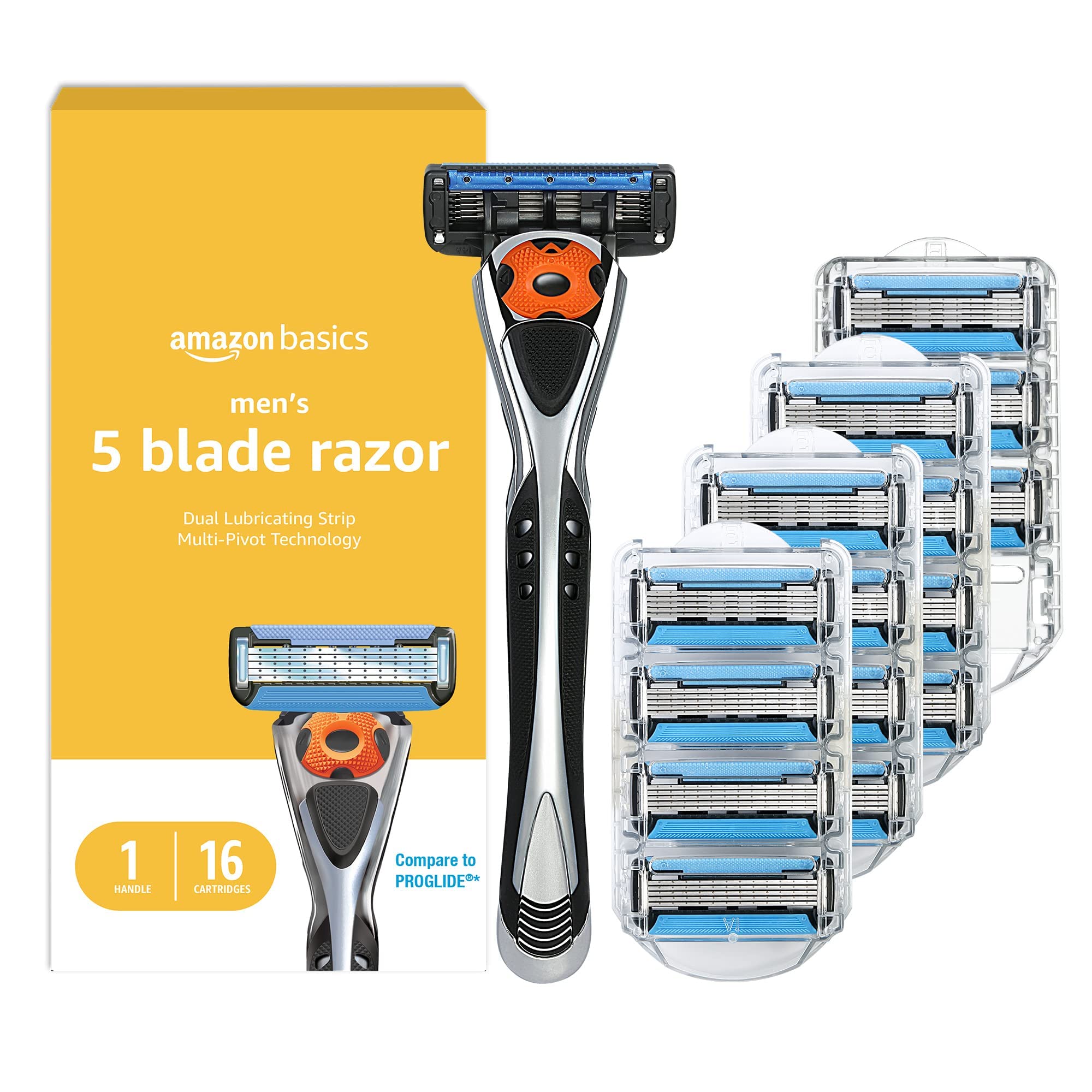 Amazon Basics 5-Blade MotionSphere Men's Razor with Dual Lubrication, Vitamin E,