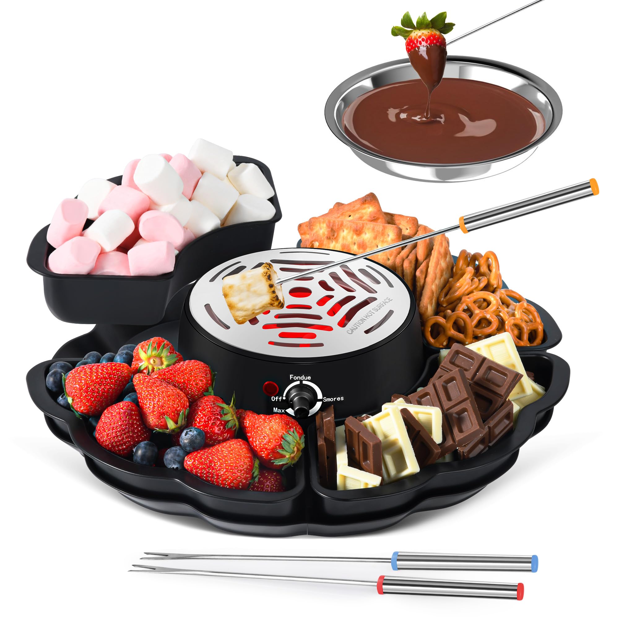 2 in 1 Electric S’mores Maker & Fondue Pot, Tabletop Indoor Smores kit with 4 Ro