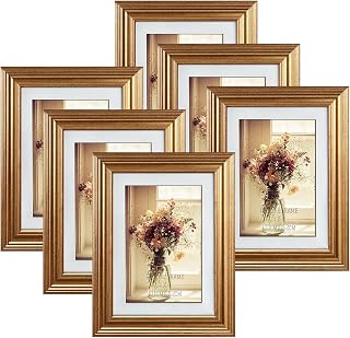 6x4 Picture Frames Set of 6, Gold Photo Frame for Wall or Tabletop Display 4x6 Pictures or 5x7 Without Mat