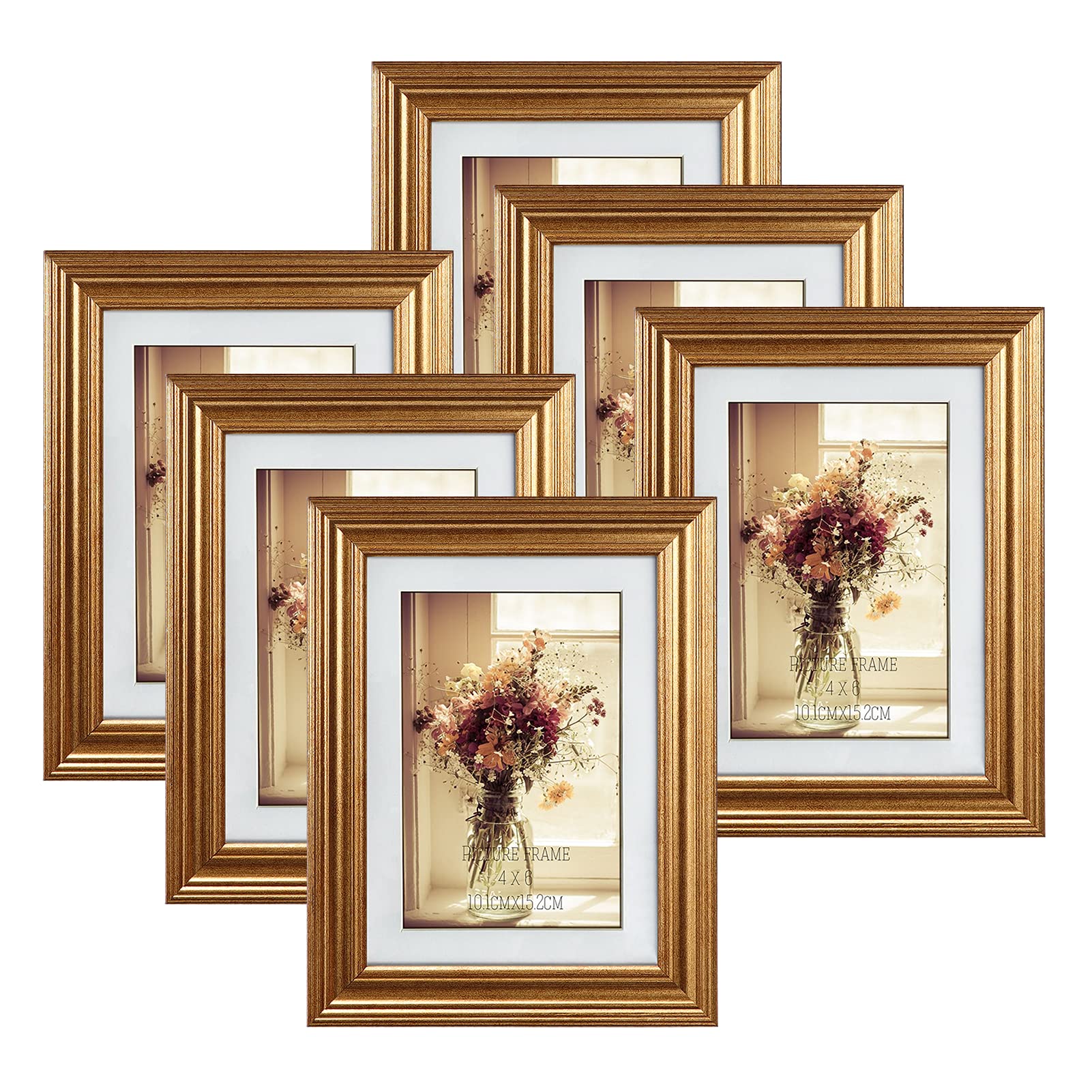 6x4 Picture Frames Set of 6, Gold Photo Frame for Wall or Tabletop Display 4x6 P