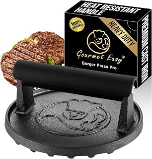 Gourmet Easy Cast Iron Smash Burger Press with Heat Resistant Handle