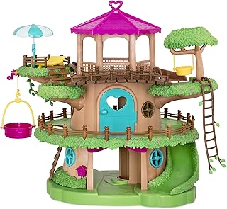 Li'l Woodzeez Family Treehouse Playset with Crank Elevator, 22pc, Playsets | 3-level treehouse with crank elevator, ladders, slides, stairs, bridge, parasol, chair and fence, Playsets, 3+ Years