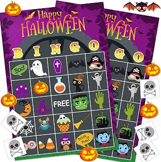 Halloween Games for Kids, Halloween Bingo Card Game 24 Players | Halloween Crafts for Kids, Halloween Party Games Activities, Party Favors Supplies, Toys, Gifts, Goody Bags Stuffers