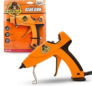 Gorilla Dual Temp Full Size Hot Glue Gun, Precision Nozzle | Easy Squeeze Trigger for Comfort, Enhanced Safety Features, Great for DIY, Craft, Repairs, and More