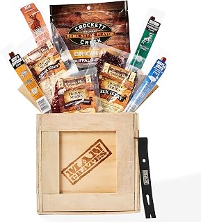 Man Crates Exotic Meats Crate, Rare Jerky & Exotic Meat Sticks in Crate | Wild Game Snacks, Venison, Elk, Alligator & Wild Boar, Gift for Men, Hunters, Outdoorsmen & Foodies
