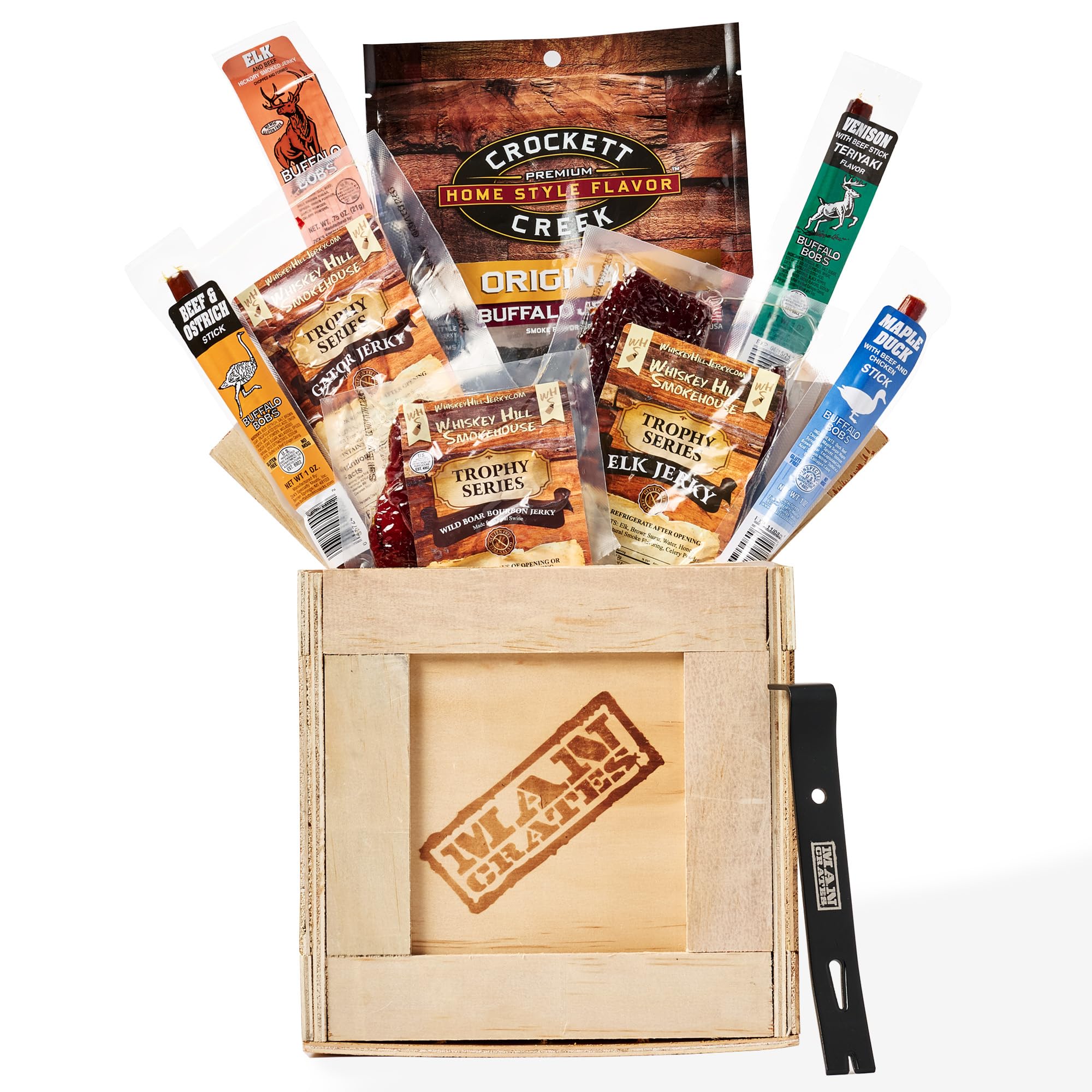 Man Crates Exotic Meats Crate, Rare Jerky & Exotic Meat Sticks in Crate | Wild G