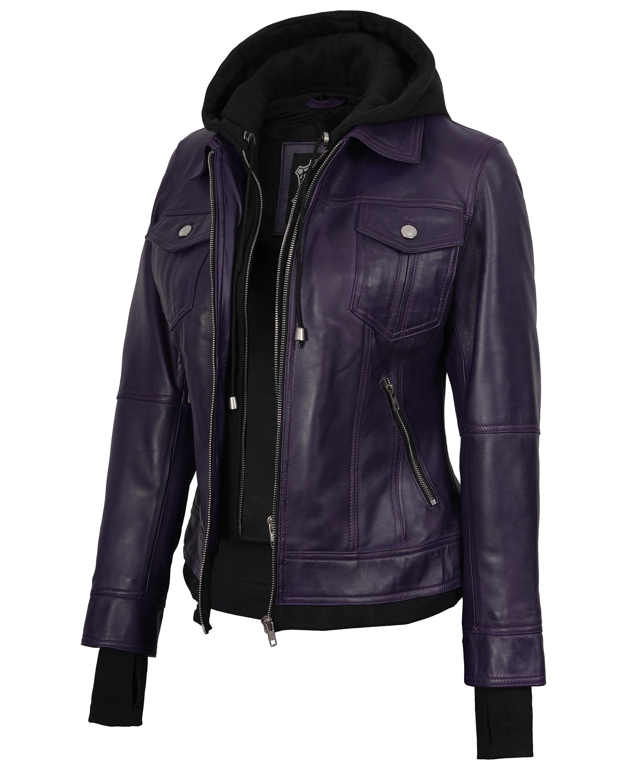 fjackets Women's Leather Jacket — Real Lambskin Cafe Racer Moto Biker, Quilted Z