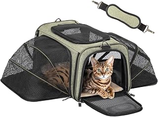 Petsfit Small Double Expandable Cat Carrier for Kittens and Air Travel | 16 x 10 x 9 in; sized for Alaska Airlines, with locking zippers, an interior safety tether and multi-side ventilation.