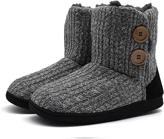 KuaiLu Women's Winter Closed Knitted Memory Foam Slippers Ankle Boots Home Comfortable Warm Furry Plush Leather Non-Slip Slippers