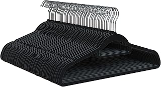 PORTENTUM Velvet Hangers, Pack of 50, Black – Non-Slip with 360º Swivel Hook, Grooves and Accessory Holder, Space-Saving 0.5 cm Thickness, Made in Spain
