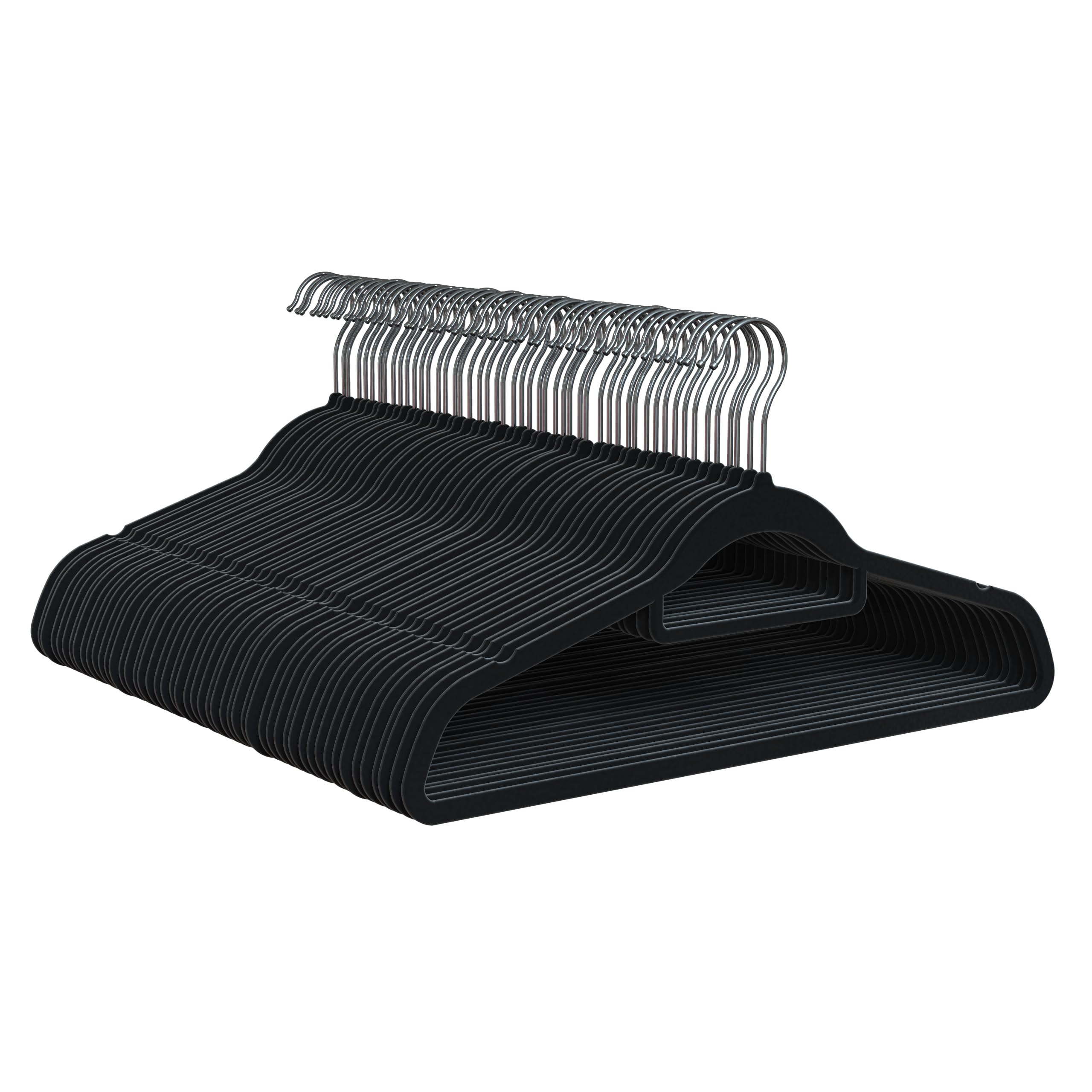 PORTENTUM Pack of 50 Black Velvet Hangers - Non-Slip with 360º Rotating Hook, No