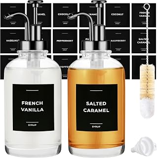 Spaceneat Coffee Syrup Dispenser with Pump - Includes 24 Flavor Labels - Glass Syrup Dispenser for Coffee Bar - Elevate your Beverage Station with 16.9 fl oz Flavoring Container Bottles, 2pcs, Black