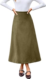 Simplee Womens Faux Suede Midi Skirt High Waist A Line Fall Skirt