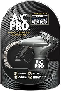 InterDynamics Car A/C Pro Air Conditioner Gauge and Hose, 24 Inch Hose | Air Conditioner Recharge Gauge and Dispenser for Cars, Trucks, Compatible with Both Sealed and Self-Sealing R-134a Cans