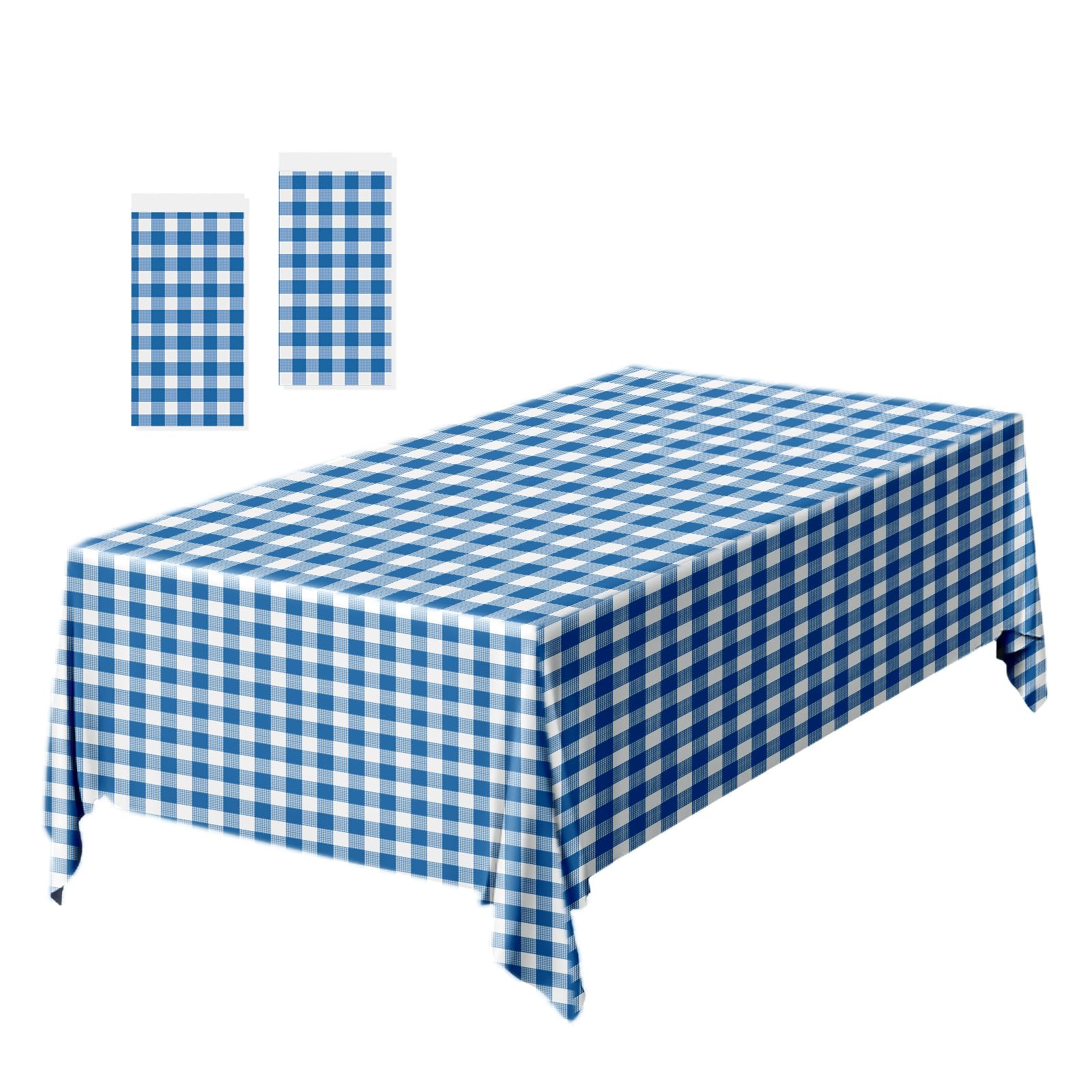 2 Pack Navy Blue Gingham Tablecloth 54 × 108 Inch Blue and White Checkered Table
