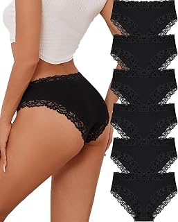 ALL OF SHE 6 Pack Cotton Underwear Women Brazilian Slip Lace Underpants Ladies Panties Sexy Hipster Cheeky Women Underwear Multipack