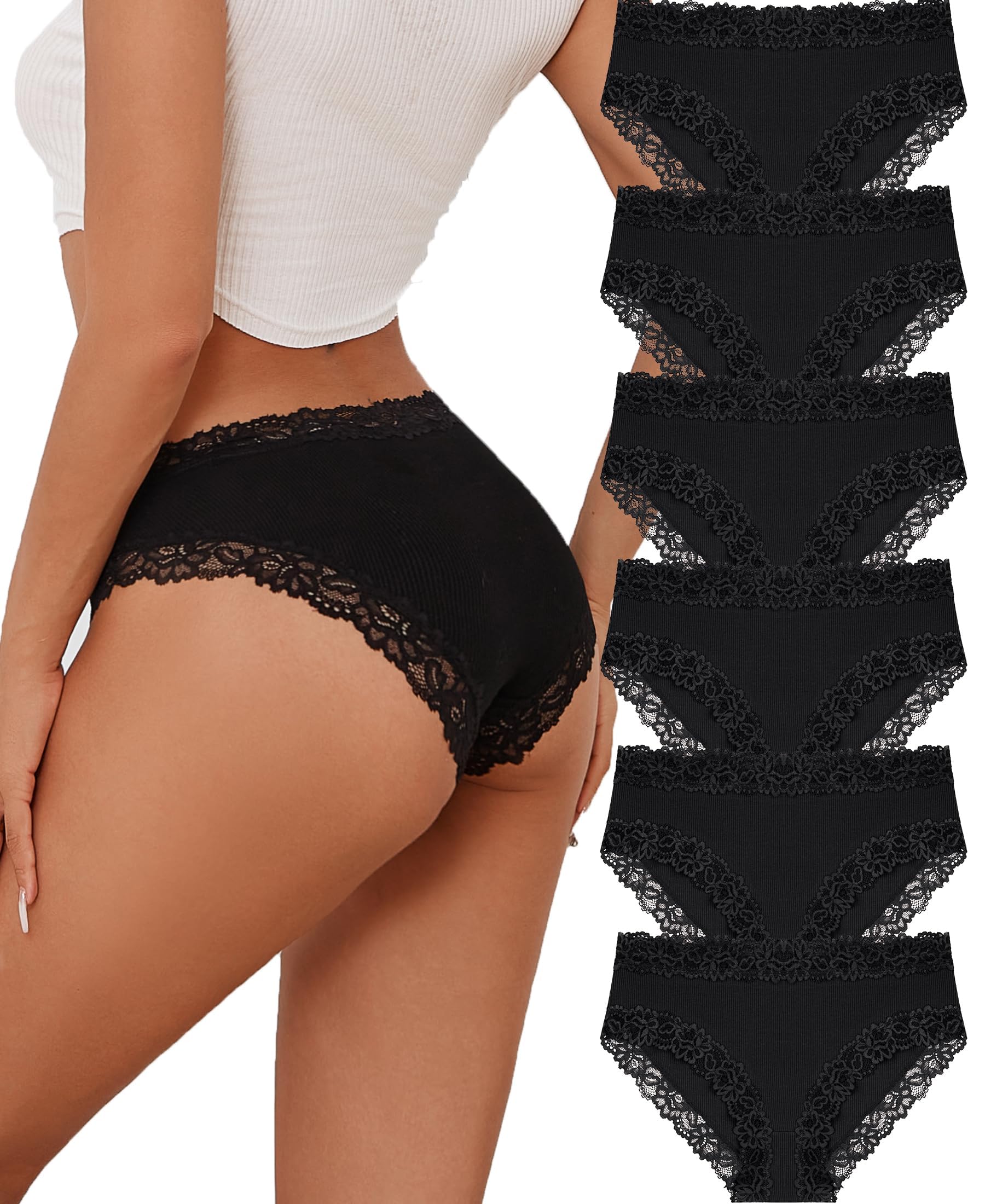 ALL OF SHE 6 Pack Cotton Underwear Women Brazilian Slip Lace Underpants Ladies P