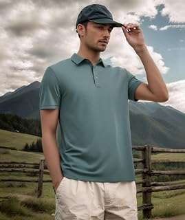 Mens Golf Polo Shirt Short Sleeve Moisture Wicking Performance Print Casual Collar Tee Shirt Mens