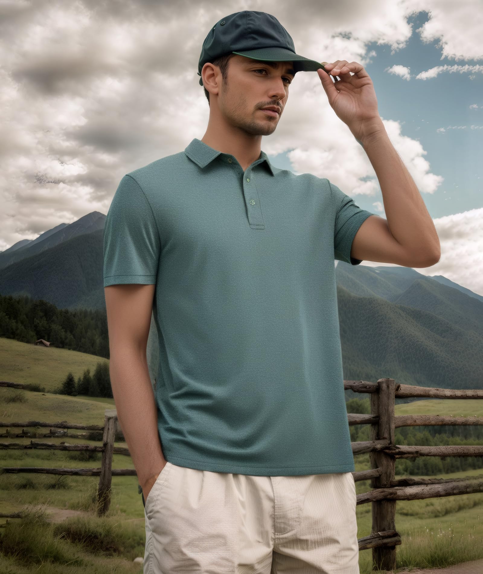 Mens Golf Polo Shirt Short Sleeve Moisture Wicking Performance Print Casual Coll