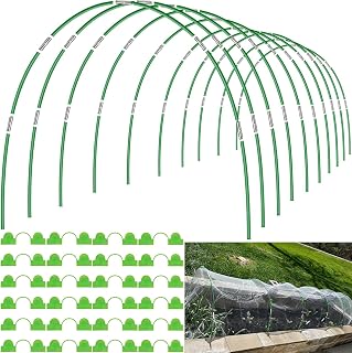 60pcs Garden Hoops for Raised Beds Wide, 8ft Greenhouse Hoops Grow Tunnel for Row Cover Netting, Adjustable Fiberglass Rust-Free Garden Bed Plant Hoops Support DIY Frame Stake for Outdoor, 40pcs Clips