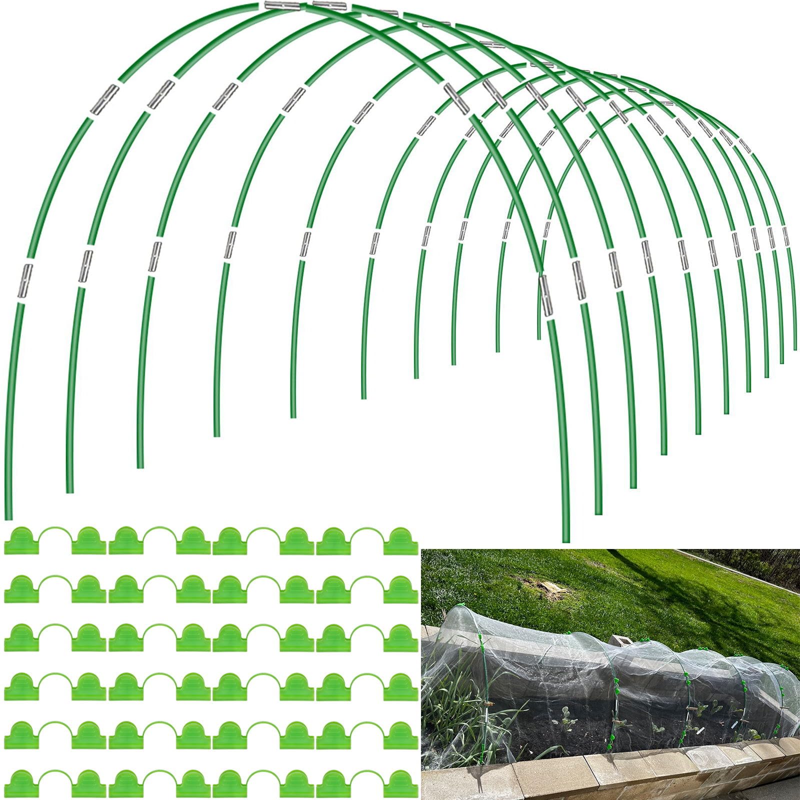 60pcs Garden Hoops for Raised Beds Wide, 8ft Greenhouse Hoops Grow Tunnel for Ro