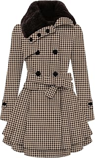 Zeagoo Womens Winter Coats Faux Fur Lapel Double-Breasted Peacoat with Belt