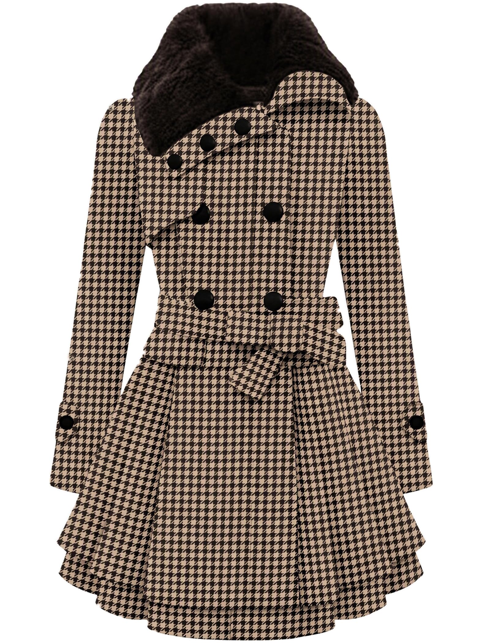 Zeagoo Womens Winter Coats Faux Fur Lapel Double-Breasted Peacoat with Belt