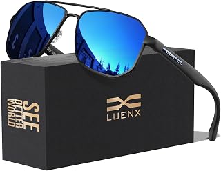 Luenx Aviator Polarized Sunglasses for Men: Square UV400 Driving