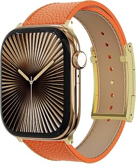 Leather Watch Band with Magnetic Buckle,Dressy Apple Watch Ultra Leather Band Rugged Durable Replacement Strap for Men & Women