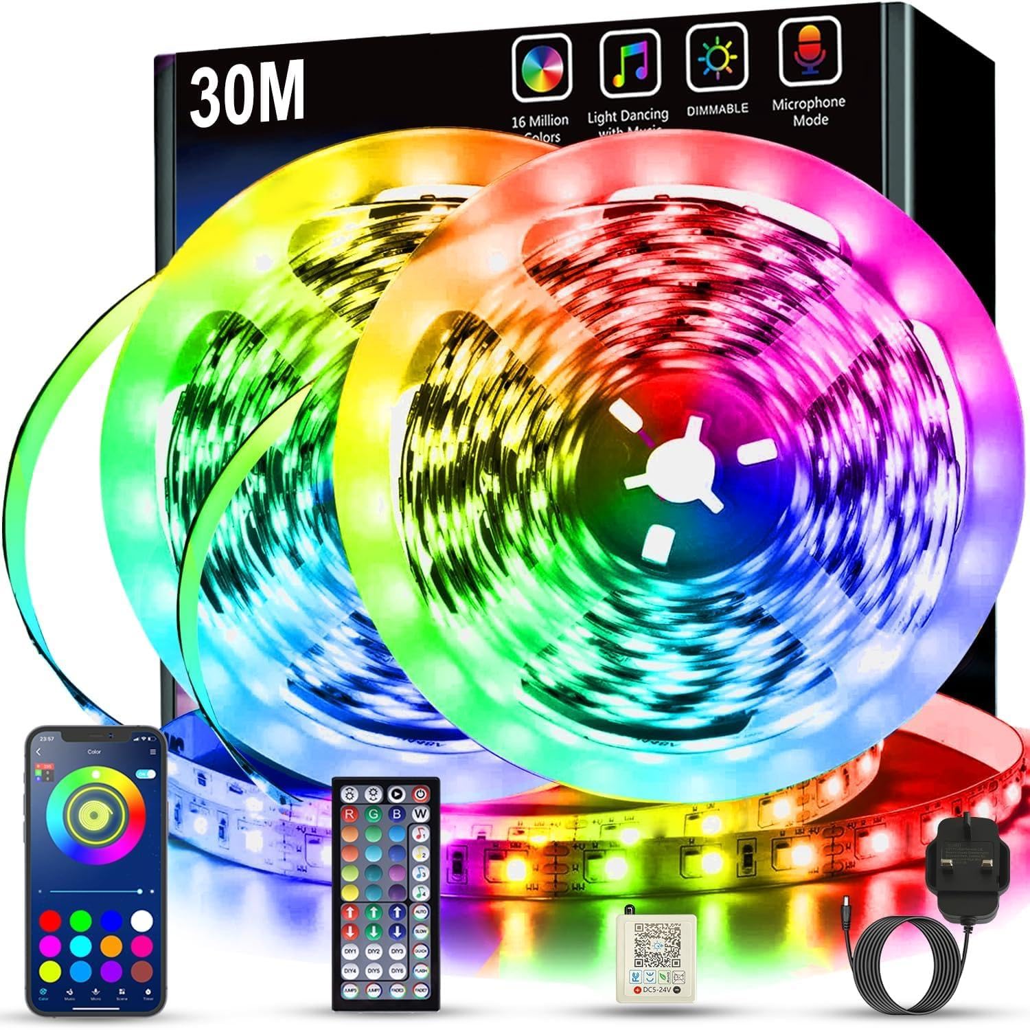 Keepsmile Led Strip Lights 30M(2 Rolls of 15M) with Music Sync,Bluetooth Smart A