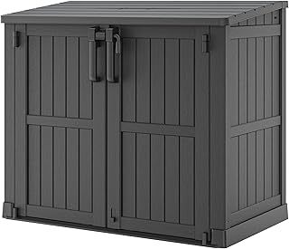 WTFGO 36 Cu Ft Resin Outdoor Storage Shed, Weatherproof Horizontal Outdoor Storage Cabinet with Dual Lock Door for Backyard, Patio, Garage, Garden(Black)