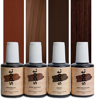 Wood Stain Touch Up Repair Kit for Furniture Scratch Repair, Brush-On Dark Brown Stain Bottles, Provincial, Dark Walnut, Ebony, Red Mahogany, 4 fl oz by spot.