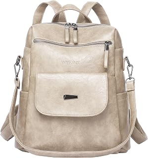 WYFJNX PU Leather Small Backpack Purse for Women Ladies Beige
