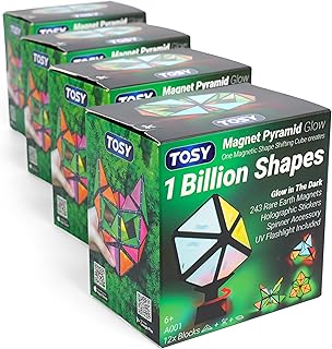 TOSY Magnet Pyramid Glow - 1 Cube Transforms into 1 Billion Shapes, 12 Pieces, 243 Rare Earth Magnets, Glowing, Christmas Stocking Stuffers Gift for Kids, Creative Puzzle STEM/STEAM Toy, 4-Pack