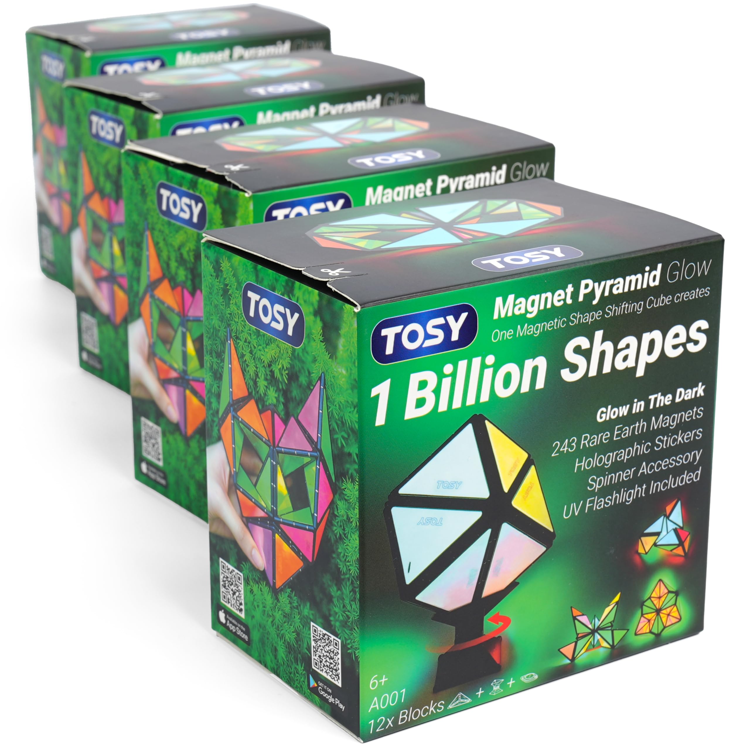 TOSY Magnet Pyramid Glow - 1 Cube Transforms into 1 Billion Shapes, 12 Pieces, 2