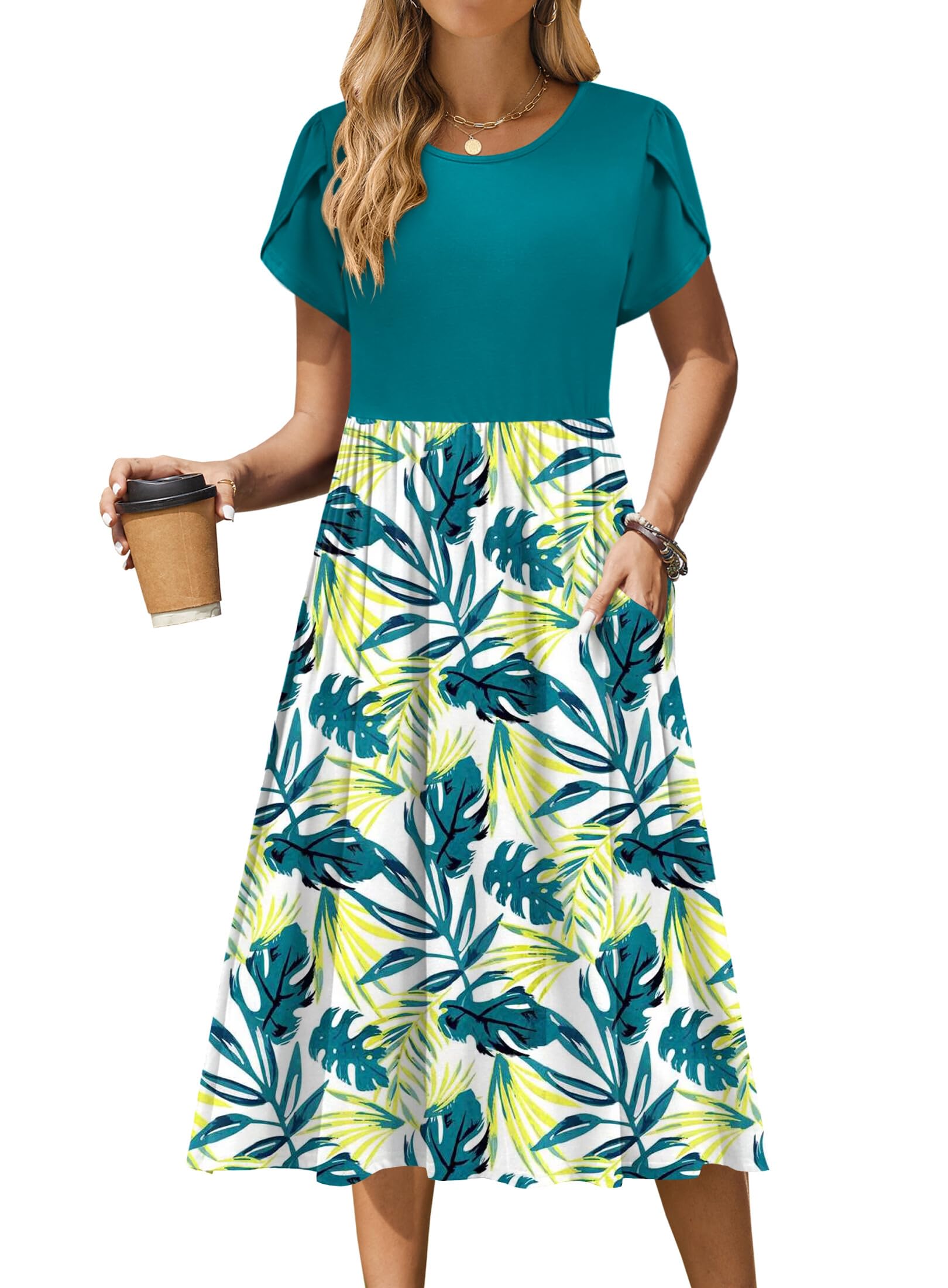 Zeagoo Women Summer Short Sleeve Midi Dress with Pockets Casual Aline T-Shirt Dr