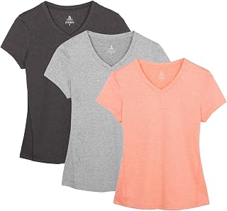 icyzone Workout Shirts Yoga Tops Activewear V-Neck T-Shirts for Women Running Fitness Sports Short Sleeve Tees