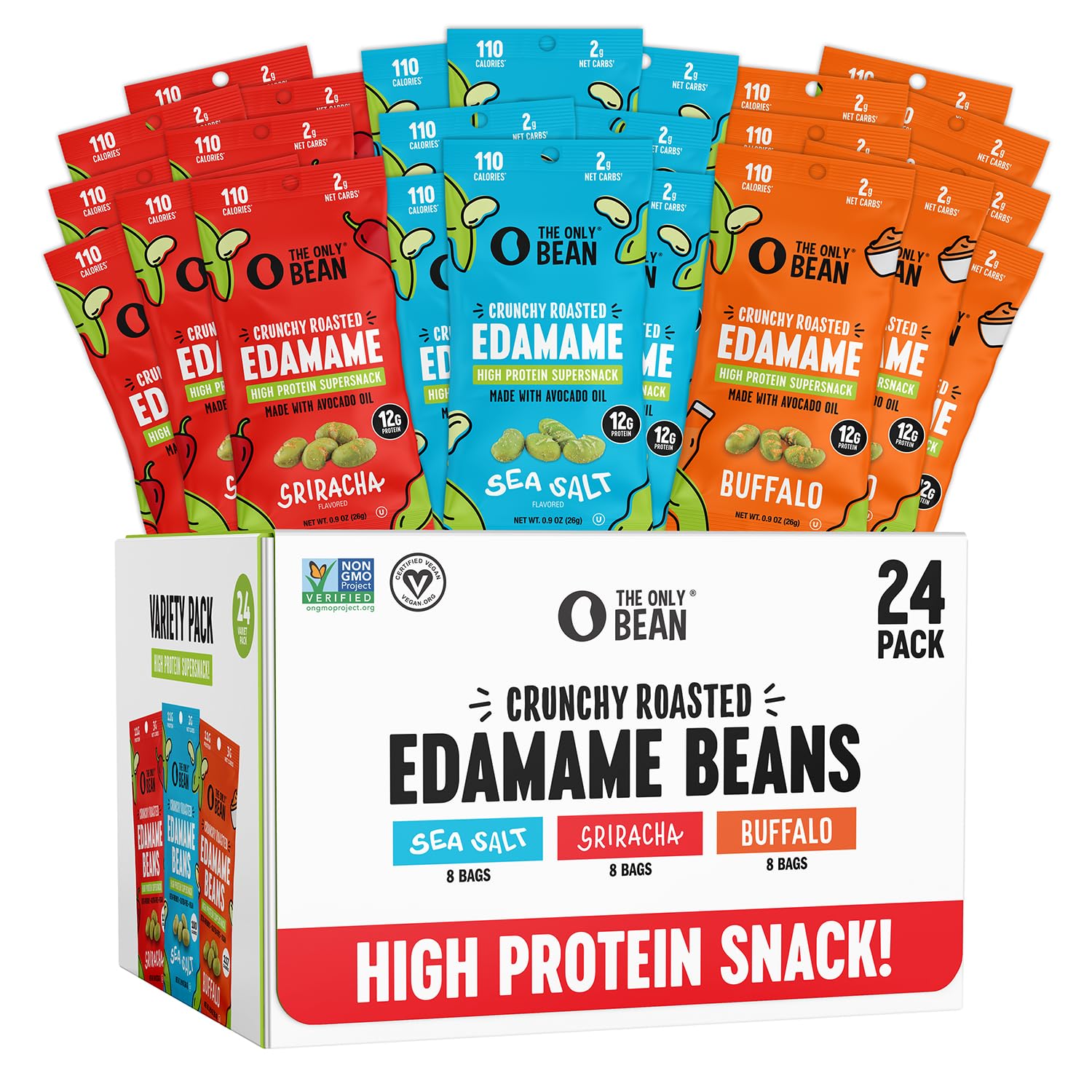 The Only Bean Crunchy Roasted Edamame - Healthy Snacks for Adults and Kids (Vari