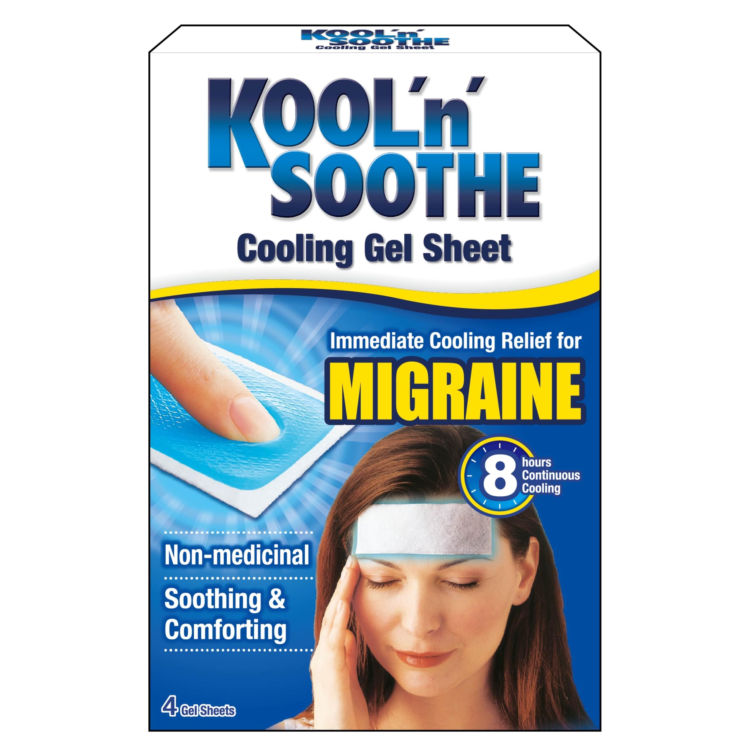 KOOL 'N' SOOTHE Migraine Cooling Gel Sheets - 4 Pack | Immediate Cooling Relief 