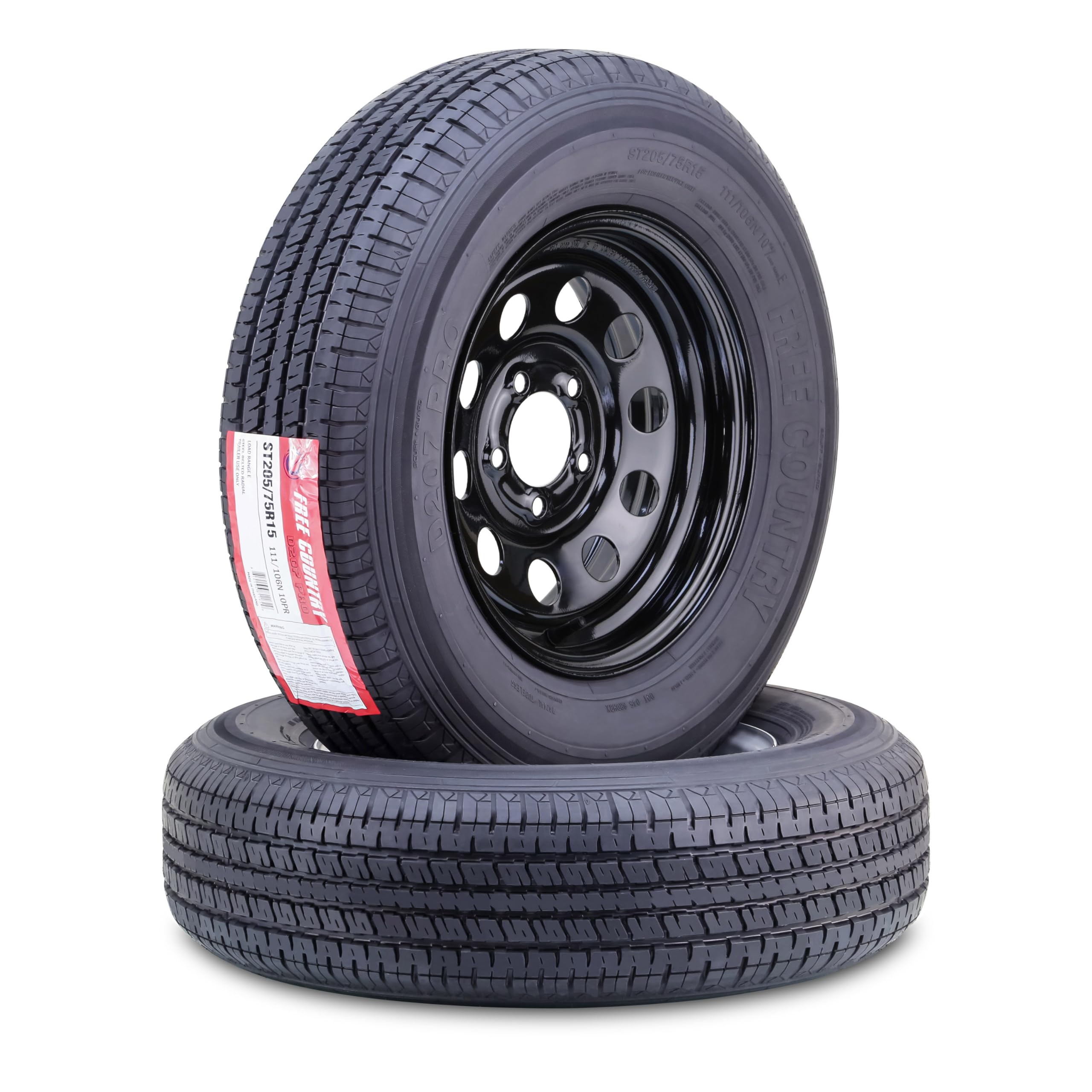 FREE COUNTRY Trailer Tire Wheel ST205/75R15 10PR E 111N 5X4.5 Black Mod Pk2 | He