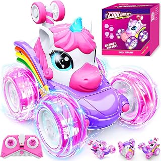 Unicorn Remote Control Car Toys for Girl, Unicorn Toy for Toddlers Ages 3+ | Pink RC Stunt Cars 4WD 360° Rotating 2.4GHz Toy Car with LED Lights, Birthday Gift for 3 4 5 6 7 8 9 Year Old Girls
