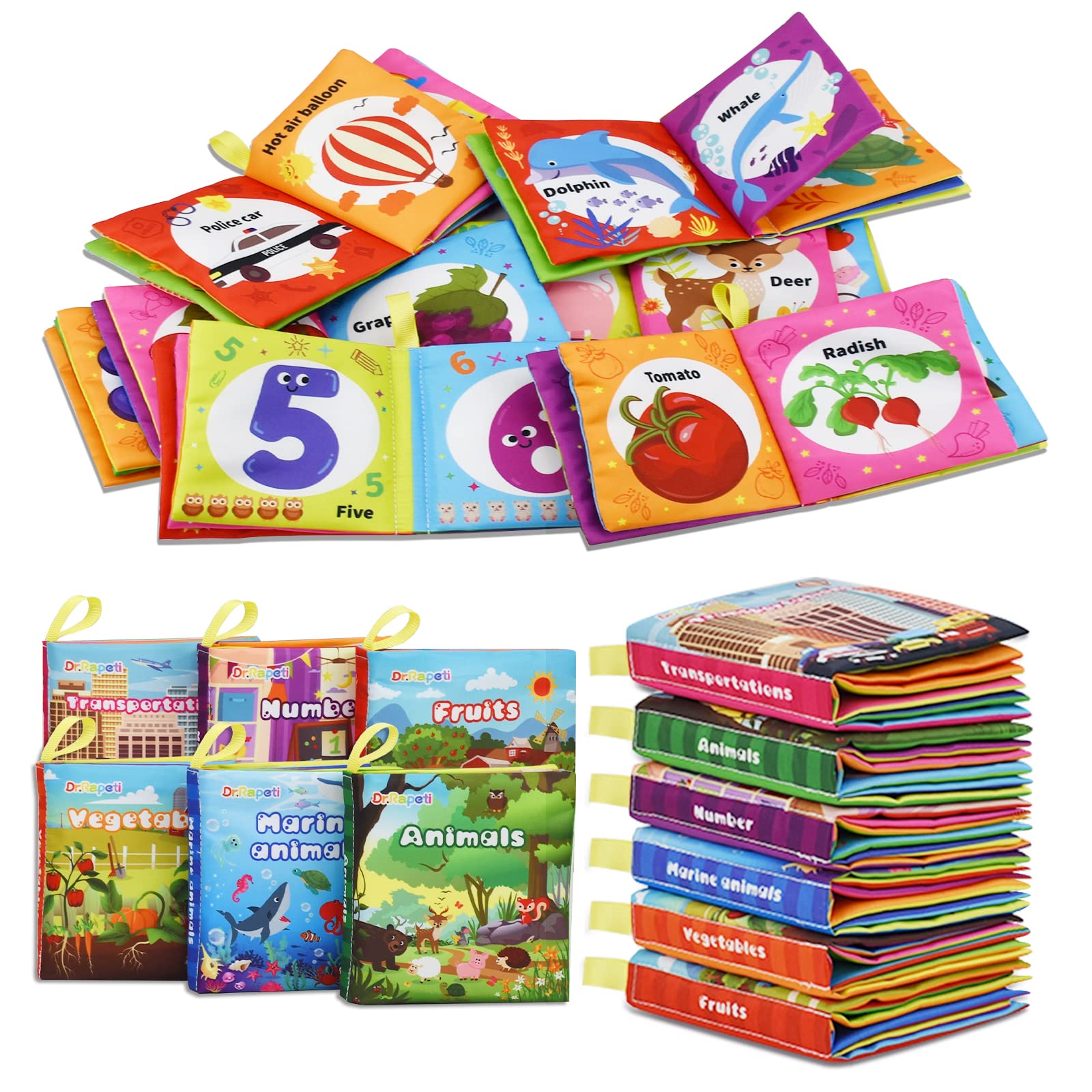 Dr.Rapeti 6 Pack Soft Books, Cloth Book, Bath Book, Baby Book, Crinkle Book | Wa